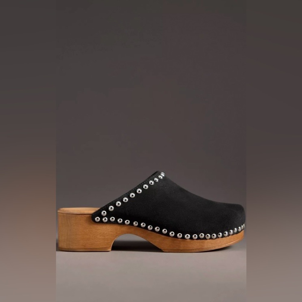 ▪️NWT Anthropologie Studded Wood-Bottom Suede Clogs